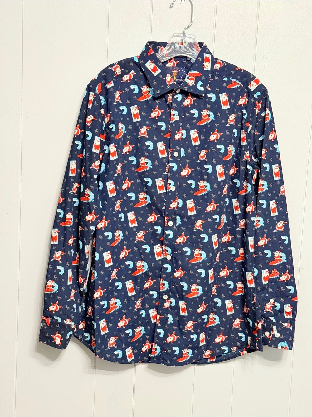 League Navy Blue Holiday Print Button-Down Shirt
